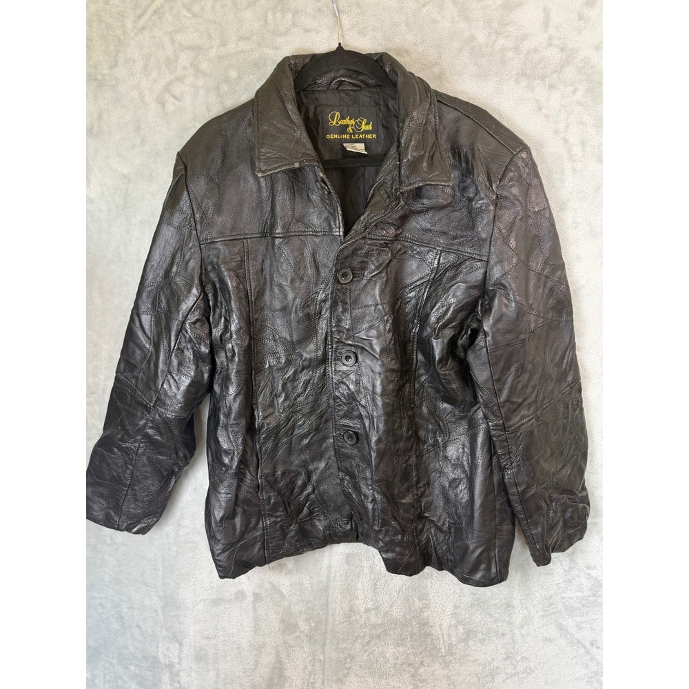Vtg Leather & Soul Men's Genuine Leather Moto Bomber Jacket Men XL Lined Black